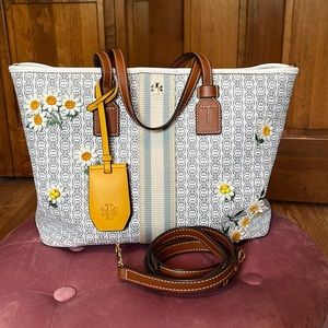Tory Burch Gemini Link Daisy Appliqué small tote bag